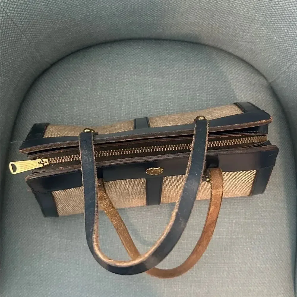 John Romain Vintage 1960/70’s Tweed & Leather Trim Satchel Bag